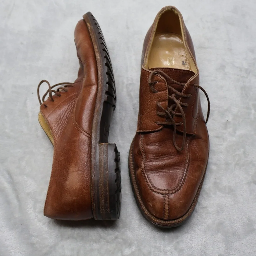 Gravati Oxford Mens 8W Brown Leather Split Toe Lug Sole Italian Dress Shoes